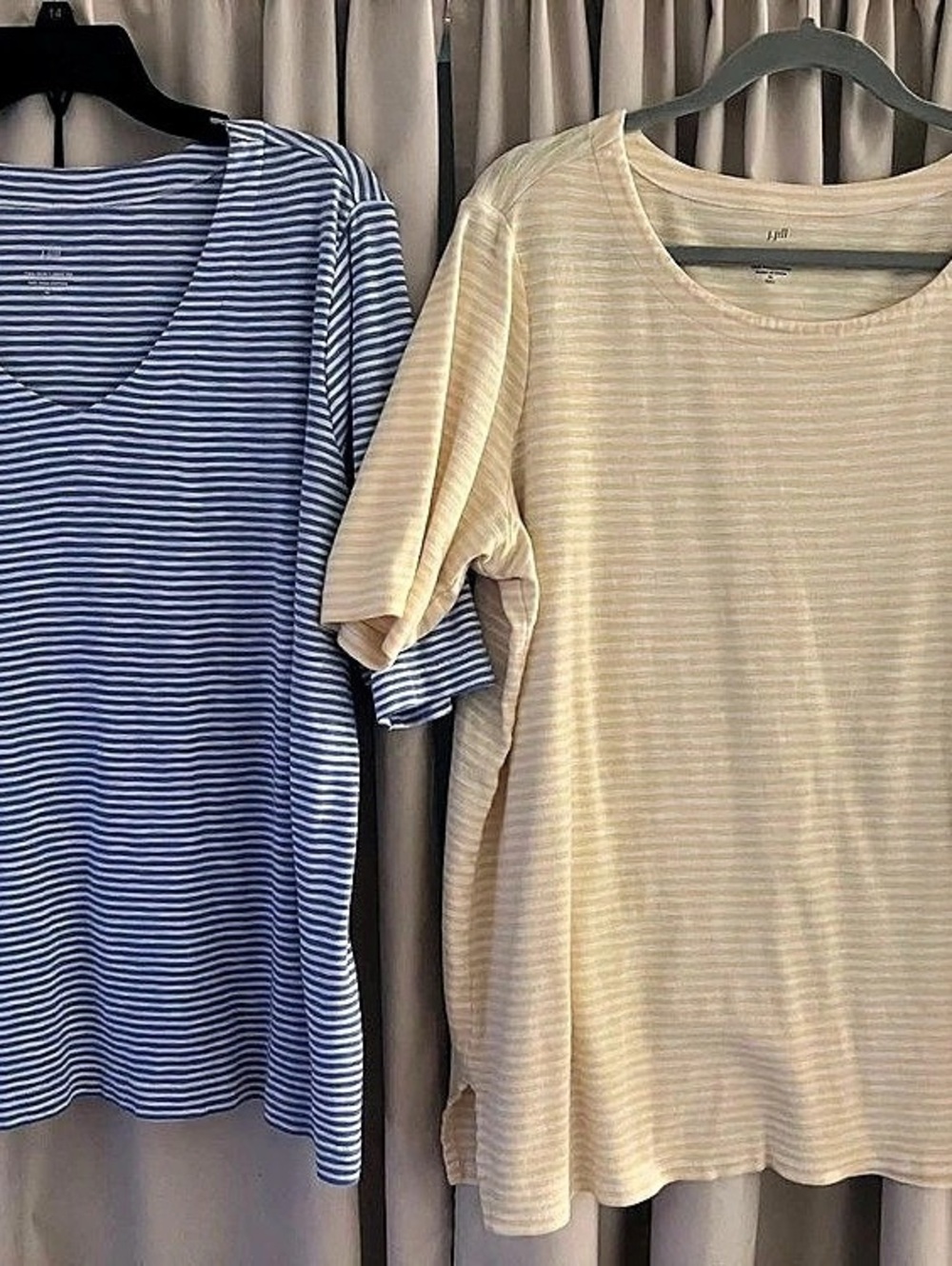 J. Jill Women's Blue & Yellow Striped Short Sleeve Tops XLT
